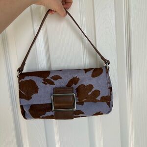 Brown and Lavender Cowhide Print Shoulder Bag
